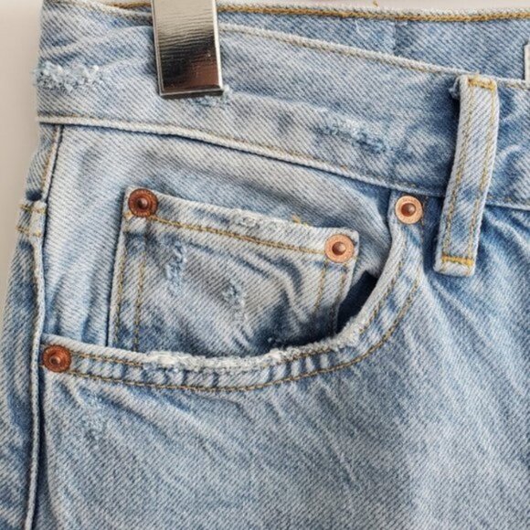 Zara High Rise Straight Full Length Distressed Jeans Size 4 - Picture 6 of 8